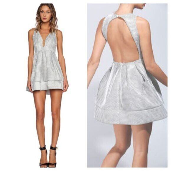 Asilio The Evil Twin Dress Womens Medium Black White Mesh Fit & Flare Backless - Picture 1 of 13